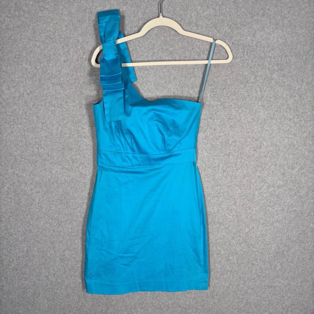 NEW Y2K One Shoulder Bow Mini Dress 6 Blue Made In Italy Cocktail Party Preppy
